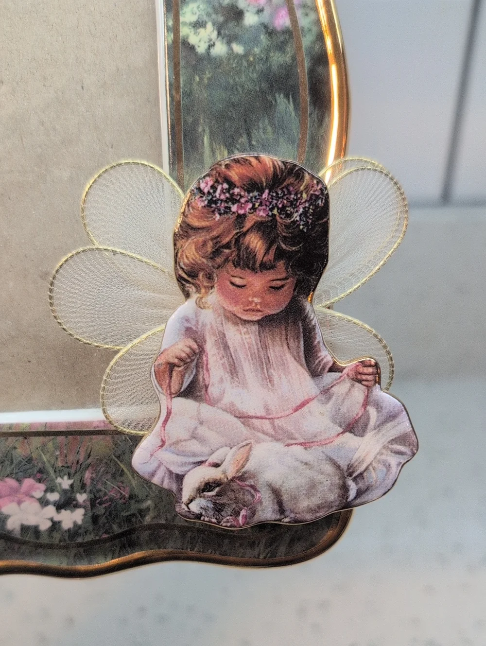 Decorative Floral Angel Picture Frame - Pink & Gold